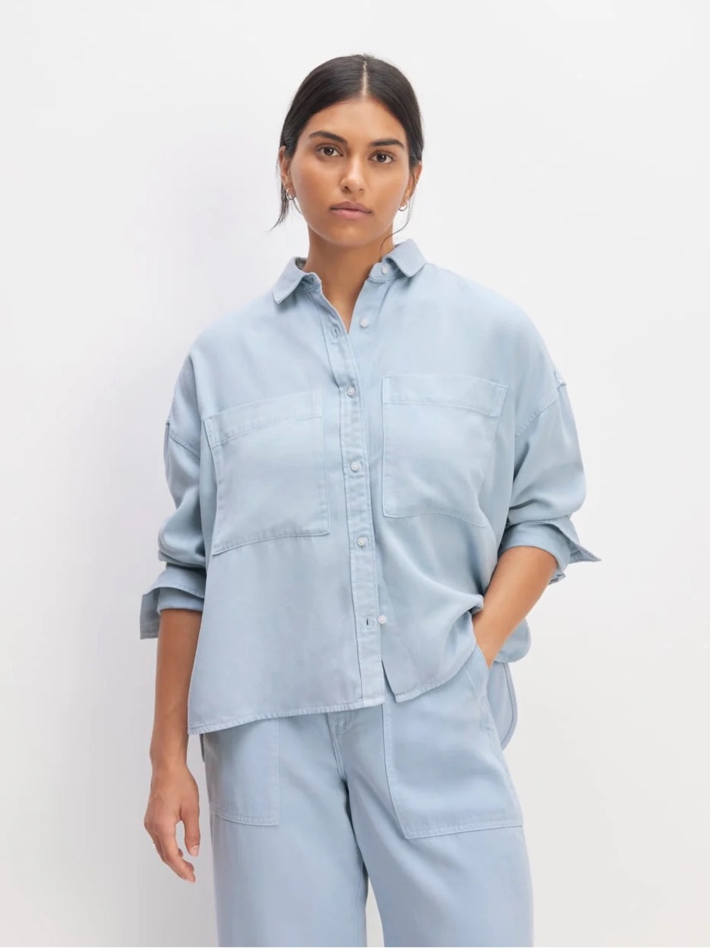 EVERLANE The Boxy Overshirt in Buttersoft 100% Tencel Thick Heavy Blue Size S